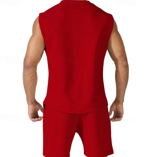 OUKU Men's Tank T-shirt Suits Undershirt 2 Pieces Outfits Short Sleeve Crewneck Summer Plain Fashion Casual 2 Piece Vacation Daily Wear Going out Black White Red Top Tee for Men