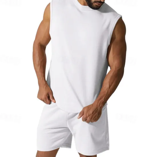 OUKU Men's Tank T-shirt Suits Undershirt 2 Pieces Outfits Short Sleeve Crewneck Summer Plain Fashion Casual 2 Piece Vacation Daily Wear Going out Black White Red Top Tee for Men