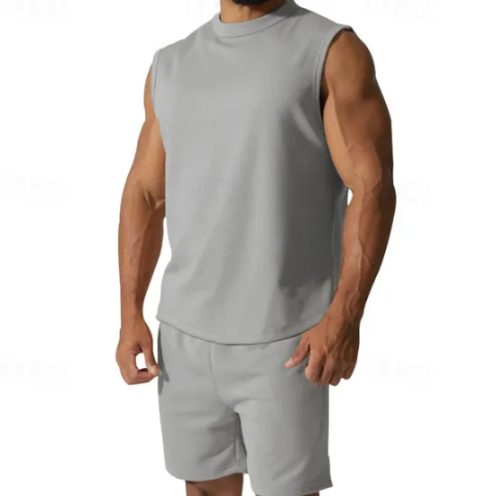 OUKU Men's Tank T-shirt Suits Undershirt 2 Pieces Outfits Short Sleeve Crewneck Summer Plain Fashion Casual 2 Piece Vacation Daily Wear Going out Black White Red Top Tee for Men