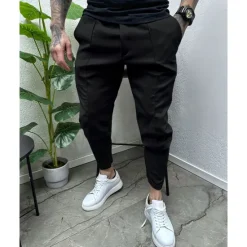 Outlet OUKU Men's Tapered pants Trousers Casual Pants Pocket Drawstring Elastic Waist Plain Comfort Sports Outdoor Daily Fashion Casual ArmyGreen Black Micro-elastic