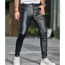 OUKU Men's Tapered pants Trousers Lederhosen Buttons Pocket Plain Comfort Outdoor Daily Fashion Casual Micro-elastic Black