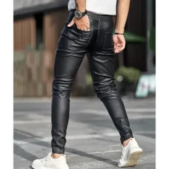 OUKU Men's Tapered pants Trousers Lederhosen Buttons Pocket Plain Comfort Outdoor Daily Fashion Casual Micro-elastic Black