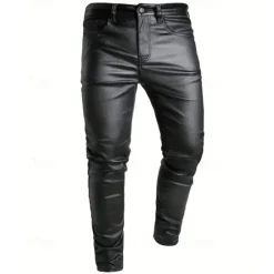 OUKU Men's Tapered pants Trousers Lederhosen Buttons Pocket Plain Comfort Outdoor Daily Fashion Casual Micro-elastic Black