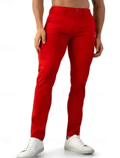 OUKU Men's Tape pants Trousers Chinos Buttons Pocket Plain Comfort Outdoor Daily Fashion Classic Style Blue Micro-elastic Red