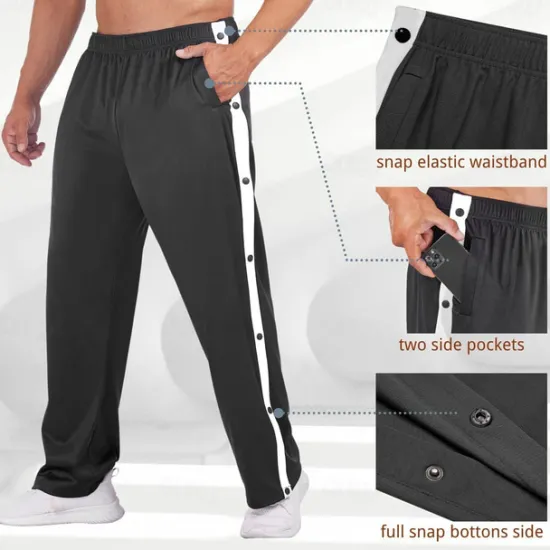 Outlet OUKU Men's Tear Away Basketball Pants Sweatpants High Split Snap Button Casual Post-Surgery with Pockets
