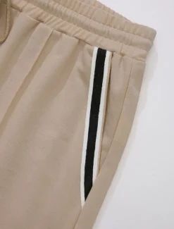 New OUKU Men's Tee & Drawstring Waist Shorts 2 Pieces Outfits Short Sleeves Crewneck Summer Striped Fashion Sport Casual 2 Piece Striped Trim Vacation Daily Wear Activewear Black Pink Khaki Top Tee for Men