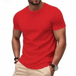 Clearance OUKU Men's Tee Short Sleeve Shirt Tee Top Short Sleeve Crewneck Spring & Fall Solid / Plain Color Fashion Designer Quick Dry Vacation Street Going out Black White Red Top Tee for Men