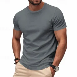 Clearance OUKU Men's Tee Short Sleeve Shirt Tee Top Short Sleeve Crewneck Spring & Fall Solid / Plain Color Fashion Designer Quick Dry Vacation Street Going out Black White Red Top Tee for Men