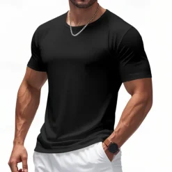 Clearance OUKU Men's Tee Short Sleeve Shirt Tee Top Short Sleeve Crewneck Spring & Fall Solid / Plain Color Fashion Designer Quick Dry Vacation Street Going out Black White Red Top Tee for Men