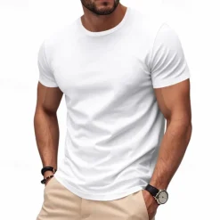 Clearance OUKU Men's Tee Short Sleeve Shirt Tee Top Short Sleeve Crewneck Spring & Fall Solid / Plain Color Fashion Designer Quick Dry Vacation Street Going out Black White Red Top Tee for Men