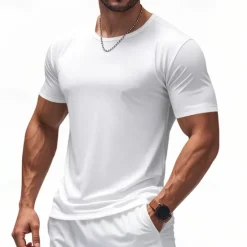 Clearance OUKU Men's Tee Short Sleeve Shirt Tee Top Short Sleeve Crewneck Spring & Fall Solid / Plain Color Fashion Designer Quick Dry Vacation Street Going out Black White Red Top Tee for Men