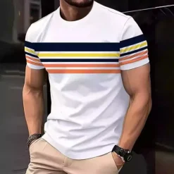 Outlet OUKU Men's Tee Short Sleeve Shirt Tee Top Short Sleeve Crewneck Spring & Fall Color Block Stripes Fashion Designer Print Vacation Street Going out Black White Red Top Tee for Men