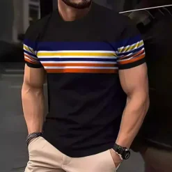 Outlet OUKU Men's Tee Short Sleeve Shirt Tee Top Short Sleeve Crewneck Spring & Fall Color Block Stripes Fashion Designer Print Vacation Street Going out Black White Red Top Tee for Men