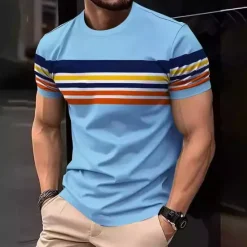 Outlet OUKU Men's Tee Short Sleeve Shirt Tee Top Short Sleeve Crewneck Spring & Fall Color Block Stripes Fashion Designer Print Vacation Street Going out Black White Red Top Tee for Men