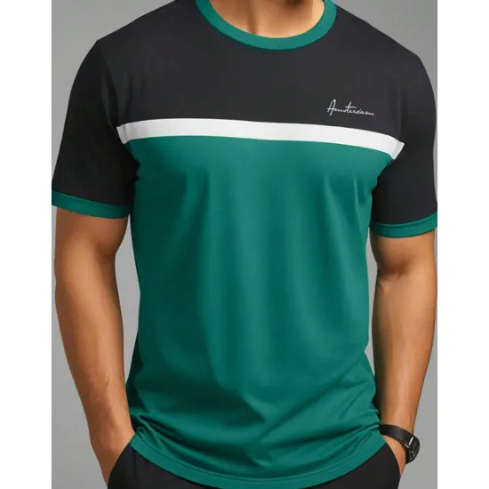 Outlet OUKU Men's Tee Short Sleeve Shirt Tee Top Short Sleeve Crewneck Spring & Fall Letter Print Fashion Designer Color Block Vacation Street Going out Top Tee for Men Green