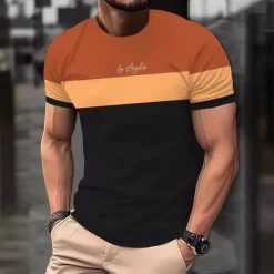 Outlet OUKU Men's Tee Short Sleeve Shirt Tee Top Short Sleeve Crewneck Spring & Fall Letter Print Fashion Designer Color Block Vacation Street Going out Top Tee for Men Black