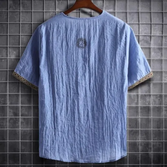 Outlet OUKU Men's Tee Top Linen T-Shirt Short Sleeve Short Sleeves V Neck Summer Plain Fashion Designer Basic Soft Vacation Street Casual Daily Light Blue White Pink Top Tee for Men