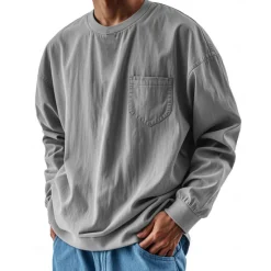 Sale OUKU Men's Tee Top Long Sleeve Shirt Long Sleeve Crew Neck Summer Spring & Fall Solid Color Vintage Casual Crewneck Outdoor Street Causal Light Blue Light Green Green Top Tee for Men