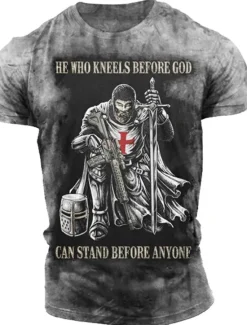 Clearance OUKU Men's Templar Cross Soldier T Shirt Graphic Tee Slogan T Shirts Distressed T Shirt Short Sleeve T shirt 3D Print Crew Neck Shirt Vintage Fashion Designer Outdoor Casual Daily Red Blue Brown Summer
