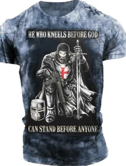 Clearance OUKU Men's Templar Cross Soldier T Shirt Graphic Tee Slogan T Shirts Distressed T Shirt Short Sleeve T shirt 3D Print Crew Neck Shirt Vintage Fashion Designer Outdoor Casual Daily Red Blue Brown Summer