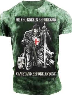Clearance OUKU Men's Templar Cross Soldier T Shirt Graphic Tee Slogan T Shirts Distressed T Shirt Short Sleeve T shirt 3D Print Crew Neck Shirt Vintage Fashion Designer Outdoor Casual Daily Red Blue Brown Summer
