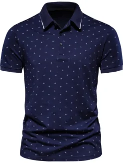 Best OUKU Men's Tennis Shirt Polo Shirt Casual Daily Collar Classic Collar Short Sleeve Simple Graphic Button Front Regular Fit White Wine Navy Blue Tennis Shirt