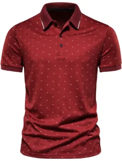 Best OUKU Men's Tennis Shirt Polo Shirt Casual Daily Collar Classic Collar Short Sleeve Simple Graphic Button Front Regular Fit White Wine Navy Blue Tennis Shirt