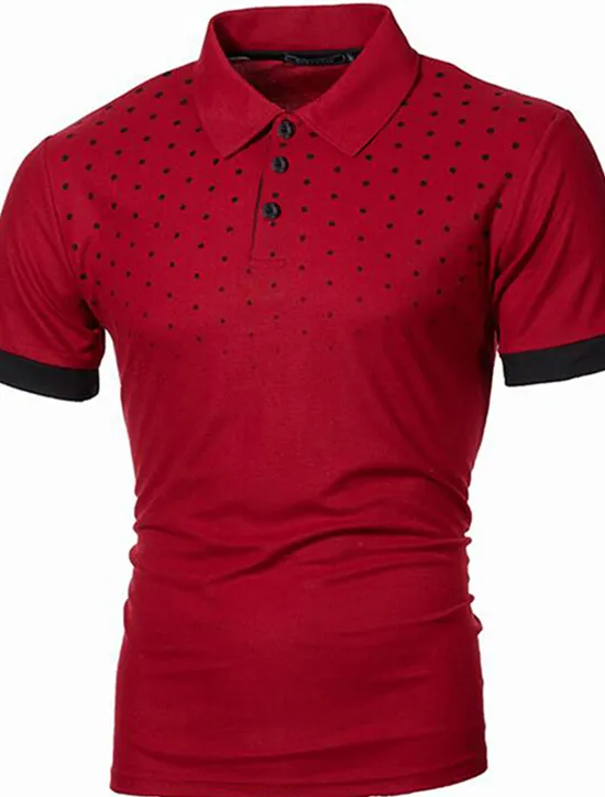 OUKU Men's Tennis Shirt Polo Shirt Work Business Collar Polo Collar Short Sleeve Streetwear Basic Graphic Polka Dot Print Regular Fit Black White Wine Navy Blue Blue Orange Tennis Shirt