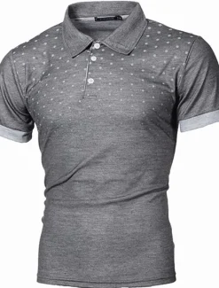 OUKU Men's Tennis Shirt Polo Shirt Work Business Collar Polo Collar Short Sleeve Streetwear Basic Graphic Polka Dot Print Regular Fit Black White Wine Navy Blue Blue Orange Tennis Shirt