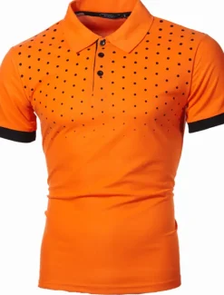 OUKU Men's Tennis Shirt Polo Shirt Work Business Collar Polo Collar Short Sleeve Streetwear Basic Graphic Polka Dot Print Regular Fit Black White Wine Navy Blue Blue Orange Tennis Shirt