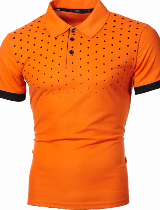 OUKU Men's Tennis Shirt Polo Shirt Work Business Collar Polo Collar Short Sleeve Streetwear Basic Graphic Polka Dot Print Regular Fit Black White Wine Navy Blue Blue Orange Tennis Shirt