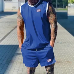 Best OUKU Men's Tennis Shirt Shorts and T Shirt Set Casual Sleeveless Suit Sleeveless Crew Neck Summer Color Block Gymnatics Casual 2 Piece Vacation Daily Wear Activewear Black White Green Top Tee for Men