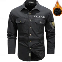 Online OUKU Men's Texas Work Shirt Western Shirt Cargo Shirt Long Sleeve Casual Sports & Outdoor Going out Fall Winter Turndown Print Black Army Green Khaki