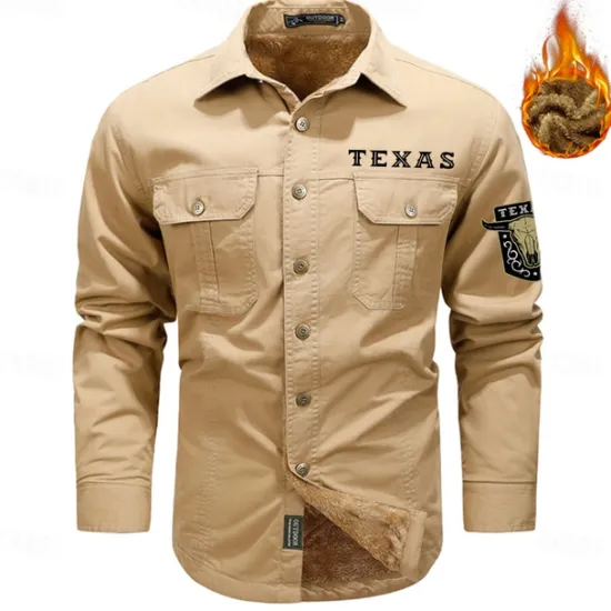 Online OUKU Men's Texas Work Shirt Western Shirt Cargo Shirt Long Sleeve Casual Sports & Outdoor Going out Fall Winter Turndown Print Black Army Green Khaki
