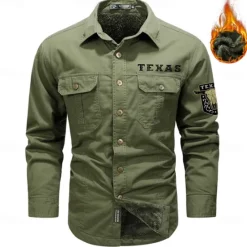 Online OUKU Men's Texas Work Shirt Western Shirt Cargo Shirt Long Sleeve Casual Sports & Outdoor Going out Fall Winter Turndown Print Black Army Green Khaki