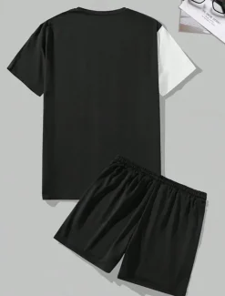 Outlet OUKU Men's Text / Number 2pcs Tees sets Summer Tops Short Sleeve Short Pants Crew Neck Athleisure Sports & Outdoor Sport Casual Daily Crewneck Summer White Blue Brown