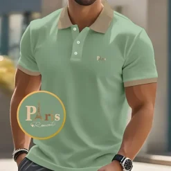 New OUKU Men's Text Eiffel Tower Polo Short Sleeve Polo Shirts Collared Shirts Business Casual School Athleisure Daily Wear 3D Print Summer Black Pink Navy Blue
