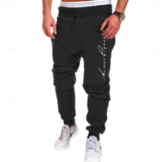 Clearance OUKU Men's Text Sweatpants Joggers Pants Trousers Mid Waist Drawstring Elastic Waist Fashion Casual Outdoor Home Street Pocket Spring Fall Winter 3D Print Black White Blue
