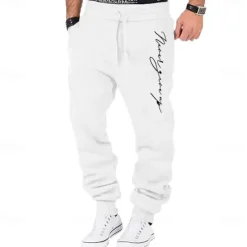 Clearance OUKU Men's Text Sweatpants Joggers Pants Trousers Mid Waist Drawstring Elastic Waist Fashion Casual Outdoor Home Street Pocket Spring Fall Winter 3D Print Black White Blue