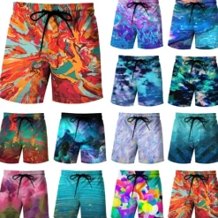 New OUKU Men's Tie Dye Swim Trunks Swim Shorts Board Shorts Mid Waist Streetwear Stylish Classic Style Casual Holiday Beach Drawstring Elastic Waist Designer Clothing Apparel