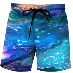 New OUKU Men's Tie Dye Swim Trunks Swim Shorts Board Shorts Mid Waist Streetwear Stylish Classic Style Casual Holiday Beach Drawstring Elastic Waist Designer Clothing Apparel