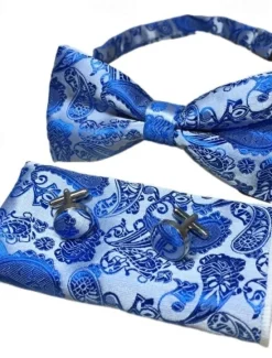 OUKU Men's Ties Bow Tie Pocket Square Cufflinks Sets Bow Tie Gift Box Work Wedding Gentleman Jacquard