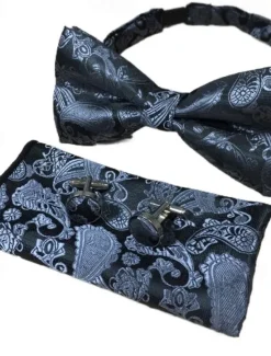 OUKU Men's Ties Bow Tie Pocket Square Cufflinks Sets Bow Tie Gift Box Work Wedding Gentleman Jacquard