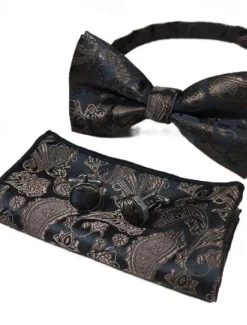 OUKU Men's Ties Bow Tie Pocket Square Cufflinks Sets Bow Tie Gift Box Work Wedding Gentleman Jacquard