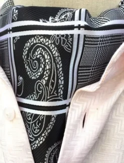 New OUKU Men's Ties Cravat Ascot Work Wedding Gentleman Striped Jacquard
