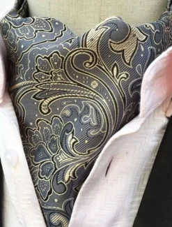 New OUKU Men's Ties Cravat Ascot Work Wedding Gentleman Striped Jacquard