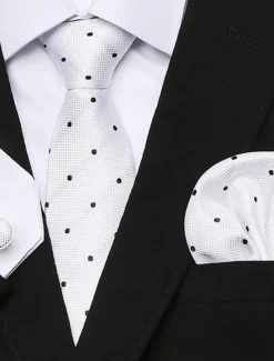 Online OUKU Men's Ties Pocket Square Cufflinks Sets Work Wedding Formal Style Classic Plaid Daily events