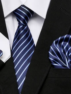 Online OUKU Men's Ties Pocket Square Cufflinks Sets Work Wedding Formal Style Classic Plaid Daily events