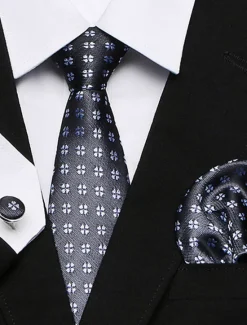 Online OUKU Men's Ties Pocket Square Cufflinks Sets Work Wedding Formal Style Classic Plaid Daily events
