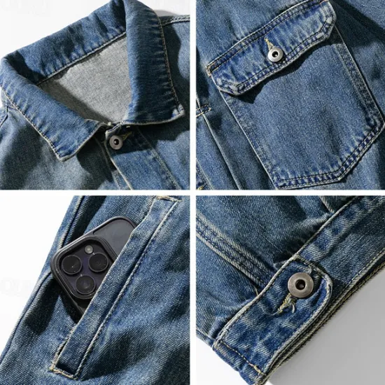 Sale OUKU Men's Tiger Coat Jean Jacket Denim Jacket Breathable Comfortable Casual Sports & Outdoor Going out Weekend Buttons Print Fall & Winter Turndown Long Sleeve Black Blue